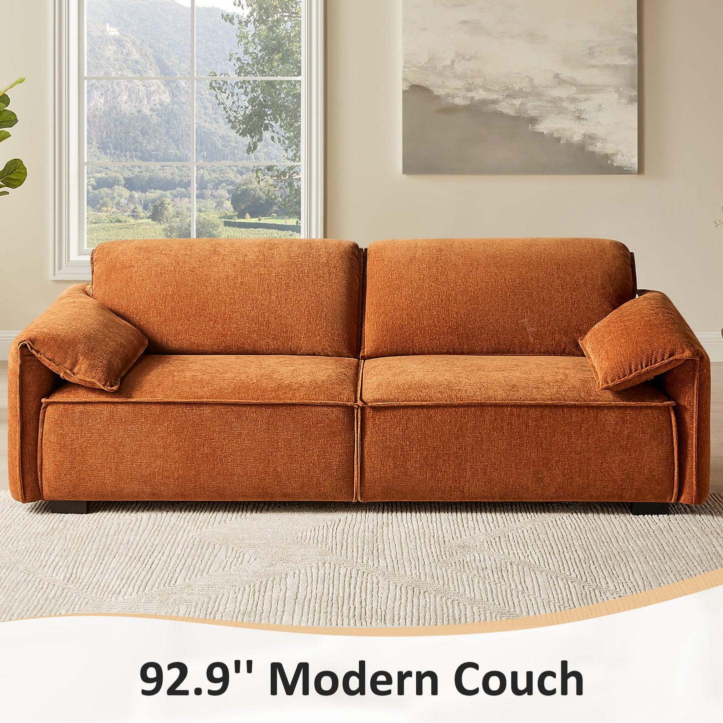 VANOMi 92.9" Sofa Couch for Living Room, Modern Comfy 3-Seater Cloud Sofas, Chenille Small Couches for Small Spaces, Upholstered Deep Seat Couch for Bedroom, Apartment (Curry)
