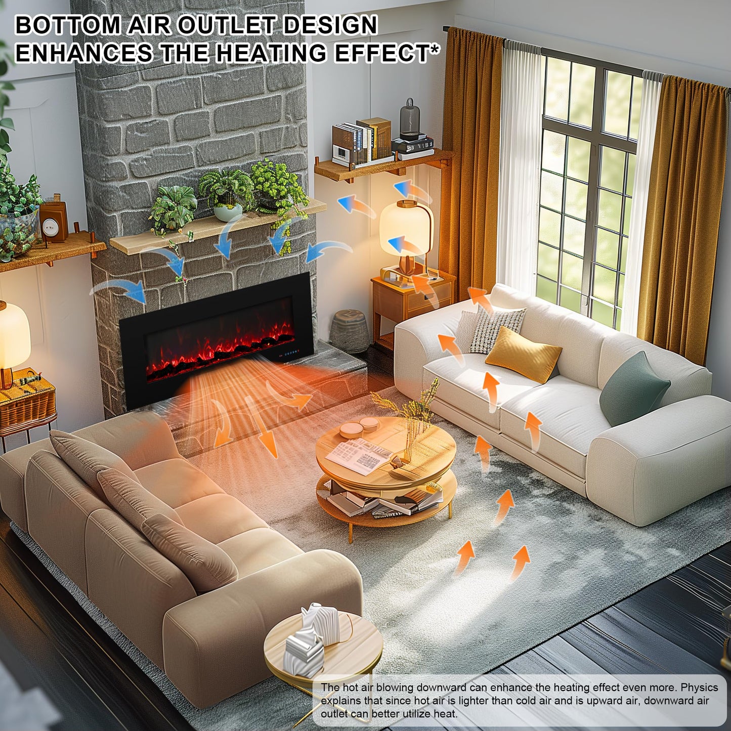 Dreamflame 60" Electric Fireplace, Recessed & Wall Mounted Fireplace Heater 13 * 13 Colors Flame &Fuel Bed w/5 Dimmer, Touchscreen &Remote Control Temp, Overheating Protect, Hardwired, 1500W, Black