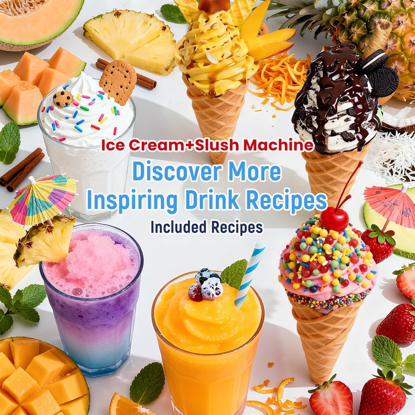 Slushie Machine, 85oz Ice Cream Machine & Slushy Machine for home, with LED Display, 6 Preset Programs for Margaritas, Frappés, Milkshakes, and Soft Serve, Automatic Cleaning, No Ice Needed