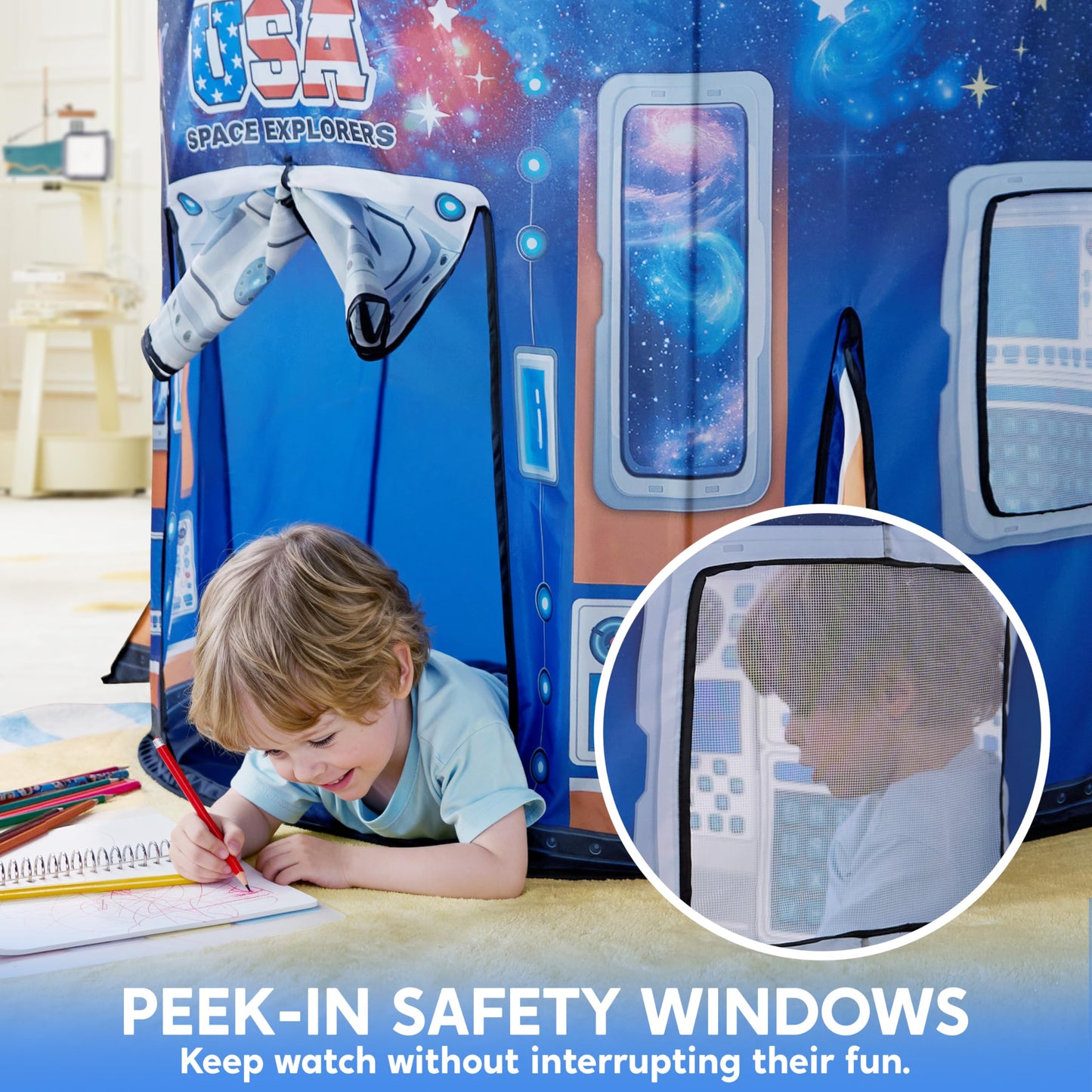JOYIN Rocket Ship Play Tent for Kids – Glow-in-the-Dark Space Tent with Starry, Astronaut Spaceship Foldable Playhouse for Boys & Girls, Indoor Outdoor Kids Pop-up Play House, Toddler Birthday Toy