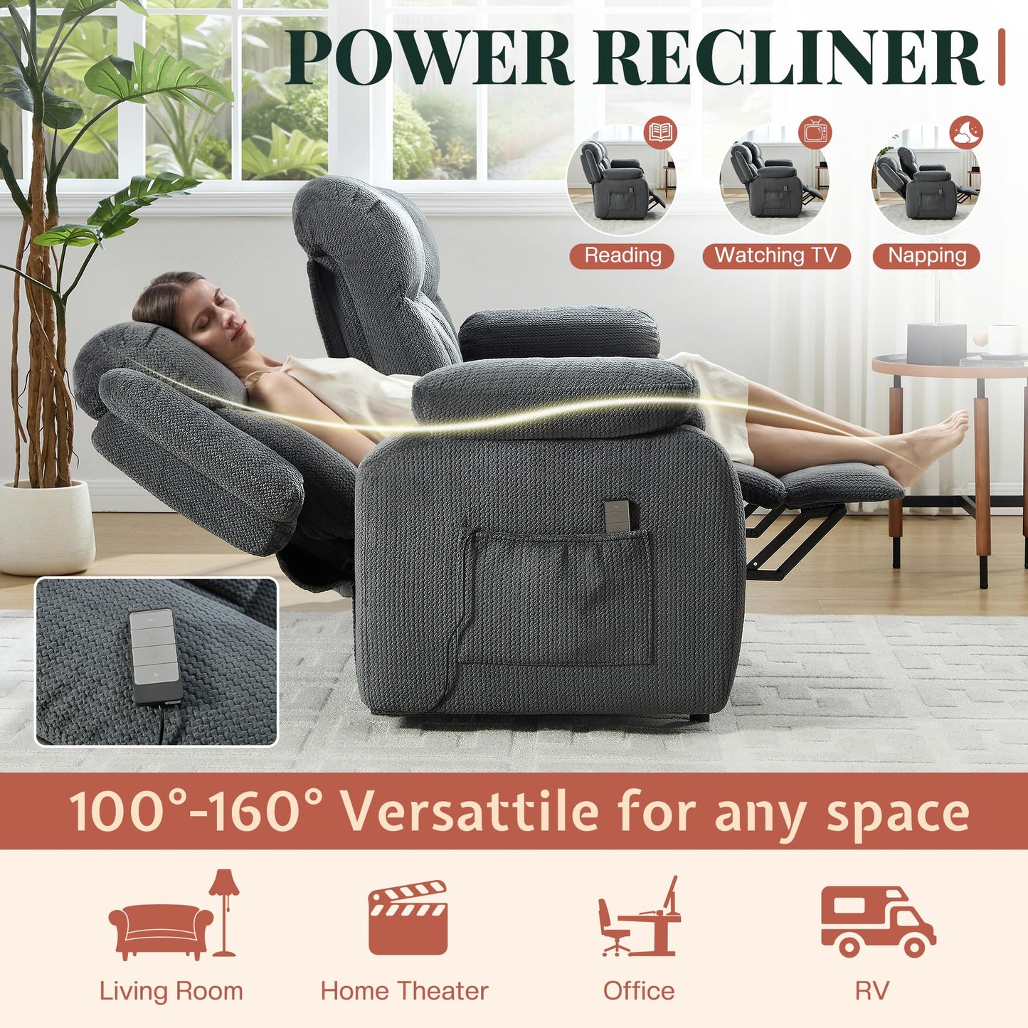Jocisland Reclining Couch, Power Reclining Sofa with Dual Wingback, 3 Seater Recliner Sofa, Recliner Couches for Living Room(Dark Gray)