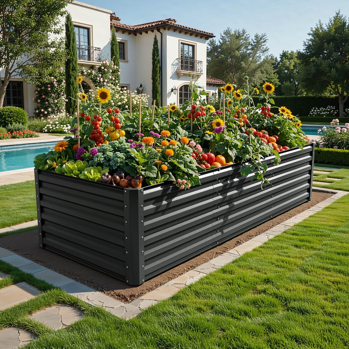 YITAHOME 8x4x2ft 2pcs Large Raised Garden Bed, Galvanized Metal Planter Box with Gloves, Ground Nails, Support Rod & Safety Rubber, Outdoor Above Ground Planters for Plants Vegetables Flowers, Black