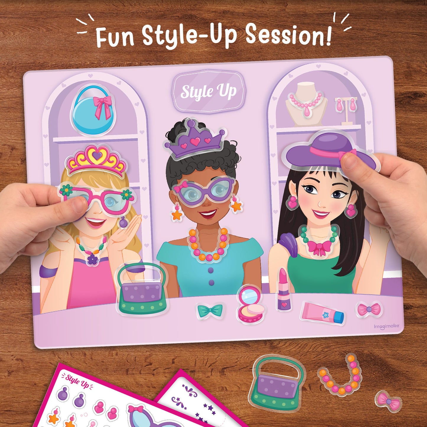 Imagimake Reusable Sticker Fun – Hair & Makeup Kit |Reusable Glam Stickers for Kids | 6 Styling Scene Boards | Pretend Play | Kids Games 3-5 | Toddler Girl Toys | 3,4,5,6,7 Year Old Girl Birthday Gift