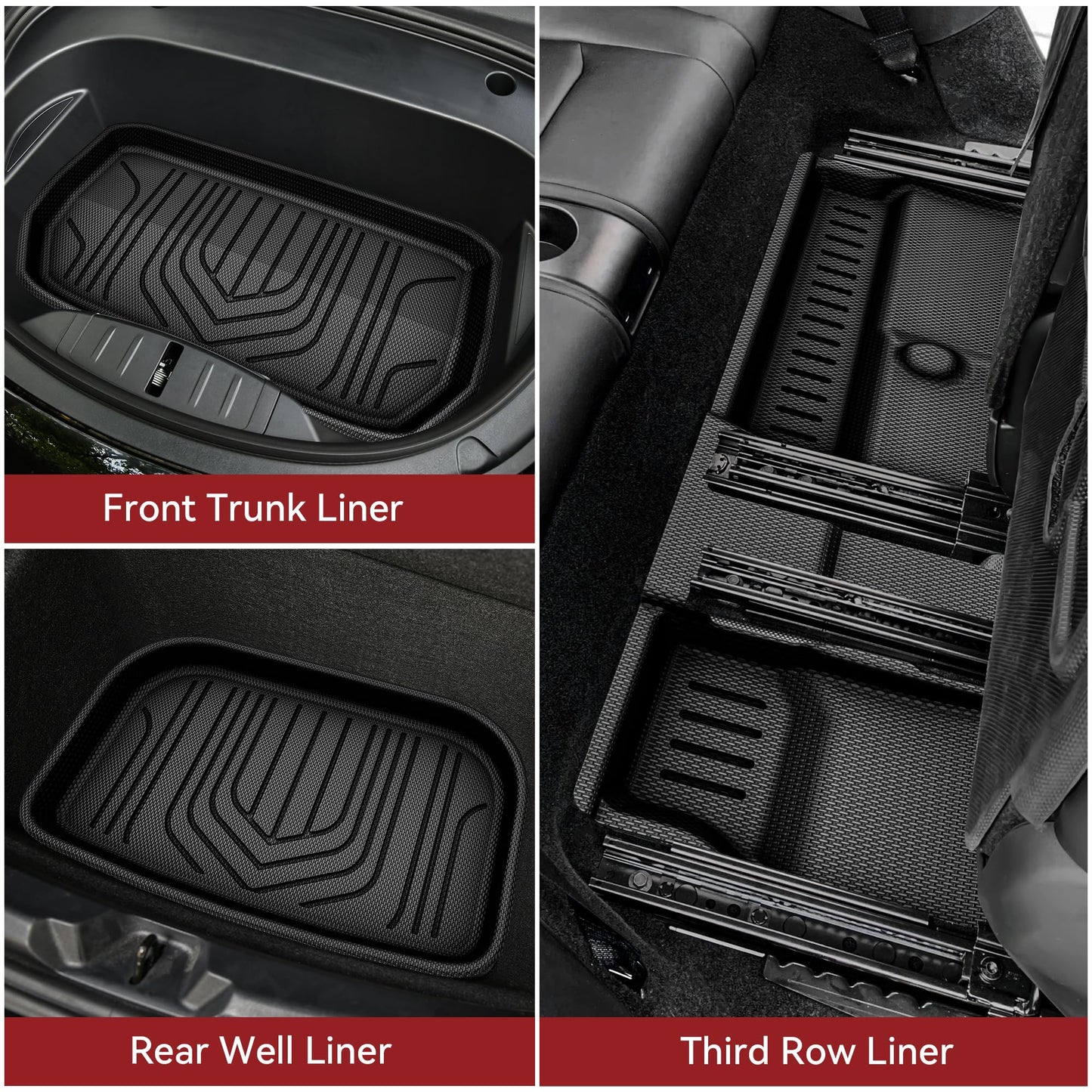 YITAMOTOR Tesla Model 3 Floor Mats Full Set Custom Fit 2020-2023 All-Weather Cargo Liners Rear Cargo Tray Trunk Floor Mat Interior Accessories, Black