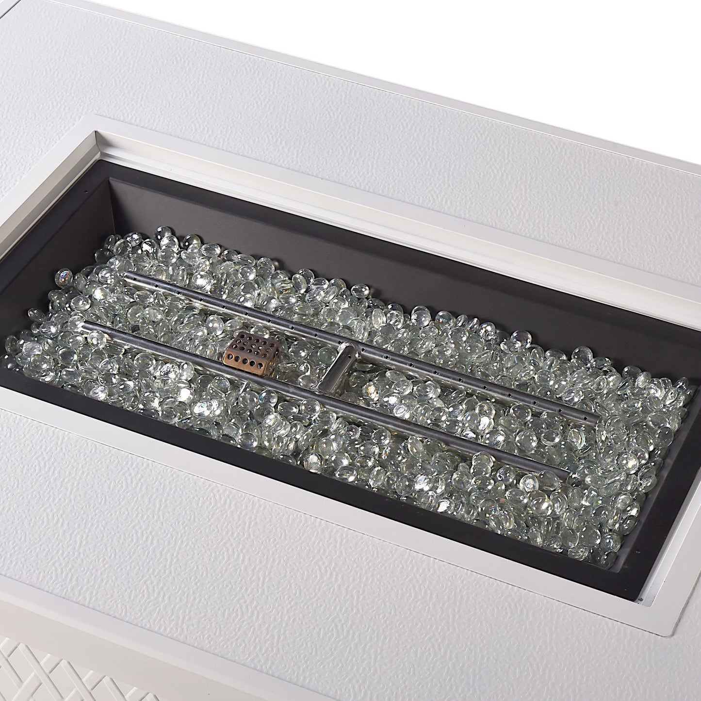 Oakland Living Rectangular 48 in. x 36 in. Aluminum Propane Fire Pit Table, Glass Beads, Two Covers, Lid, 57,000 BTUs in White Finish