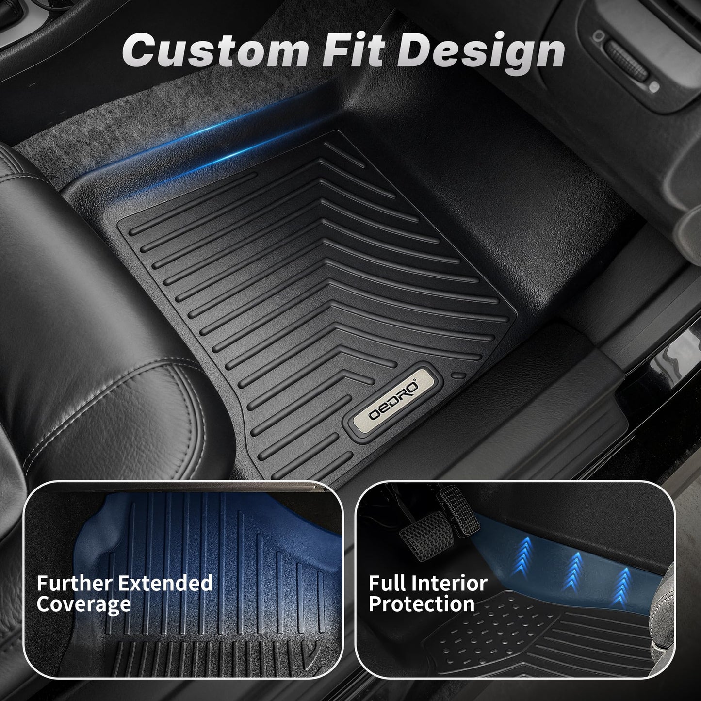OEDRO Floor Mats Fit for 2019-2026 for Chevy Silverado/GMC Sierra 1500, 2020-2026 2500HD 3500HD, Double Cab with 1st Bench Seats, NO Rear Underseat Storage Box, All Weather TPE Floor Liner Set