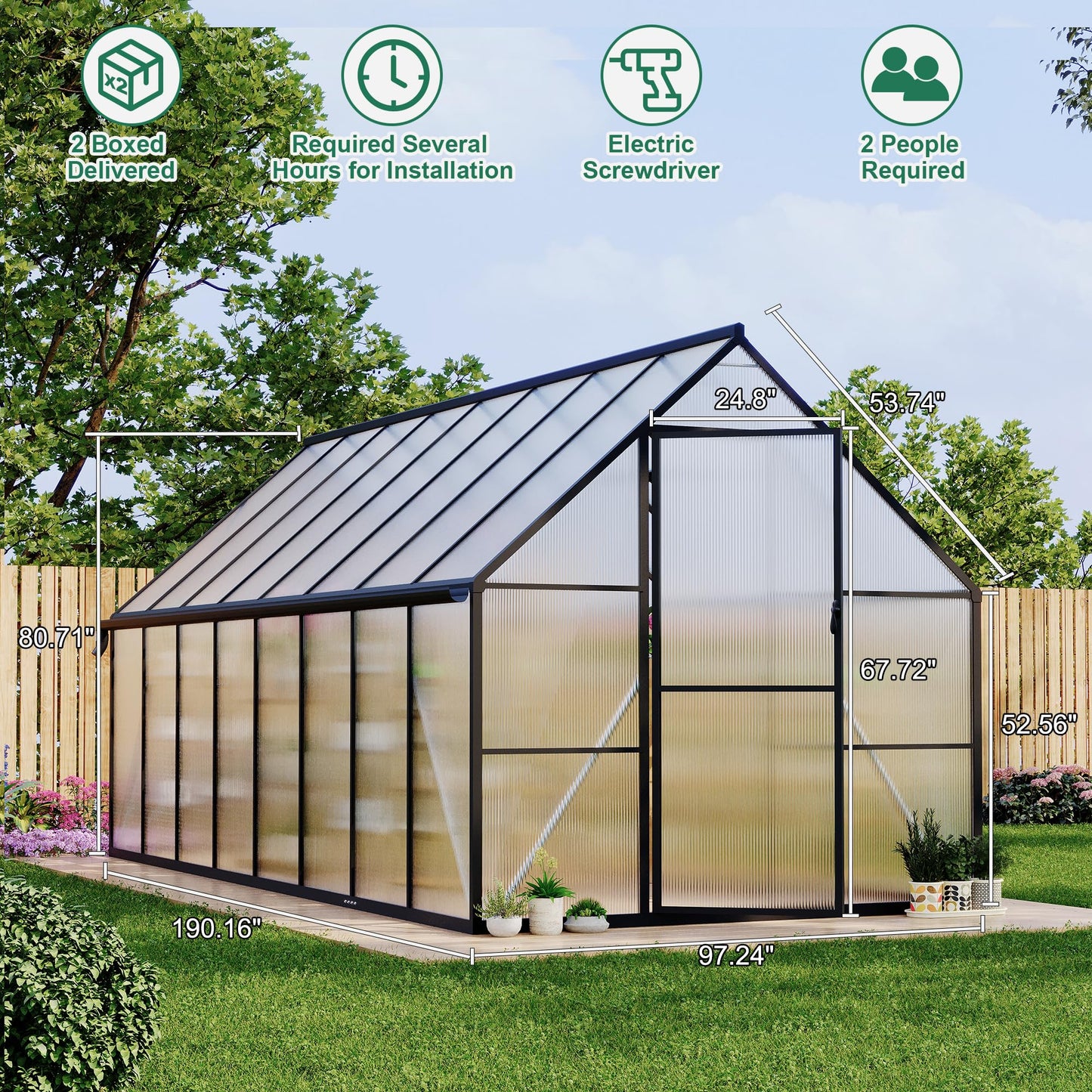 8 ft x16 ft Aluminum-Framed Polycarbonate Greenhouse, Heavy Duty Polycarbonate Greenhouse with Quick Setup Structure and Roof Vent, Large Enhanced Aluminum Green House Kit for Outdoors