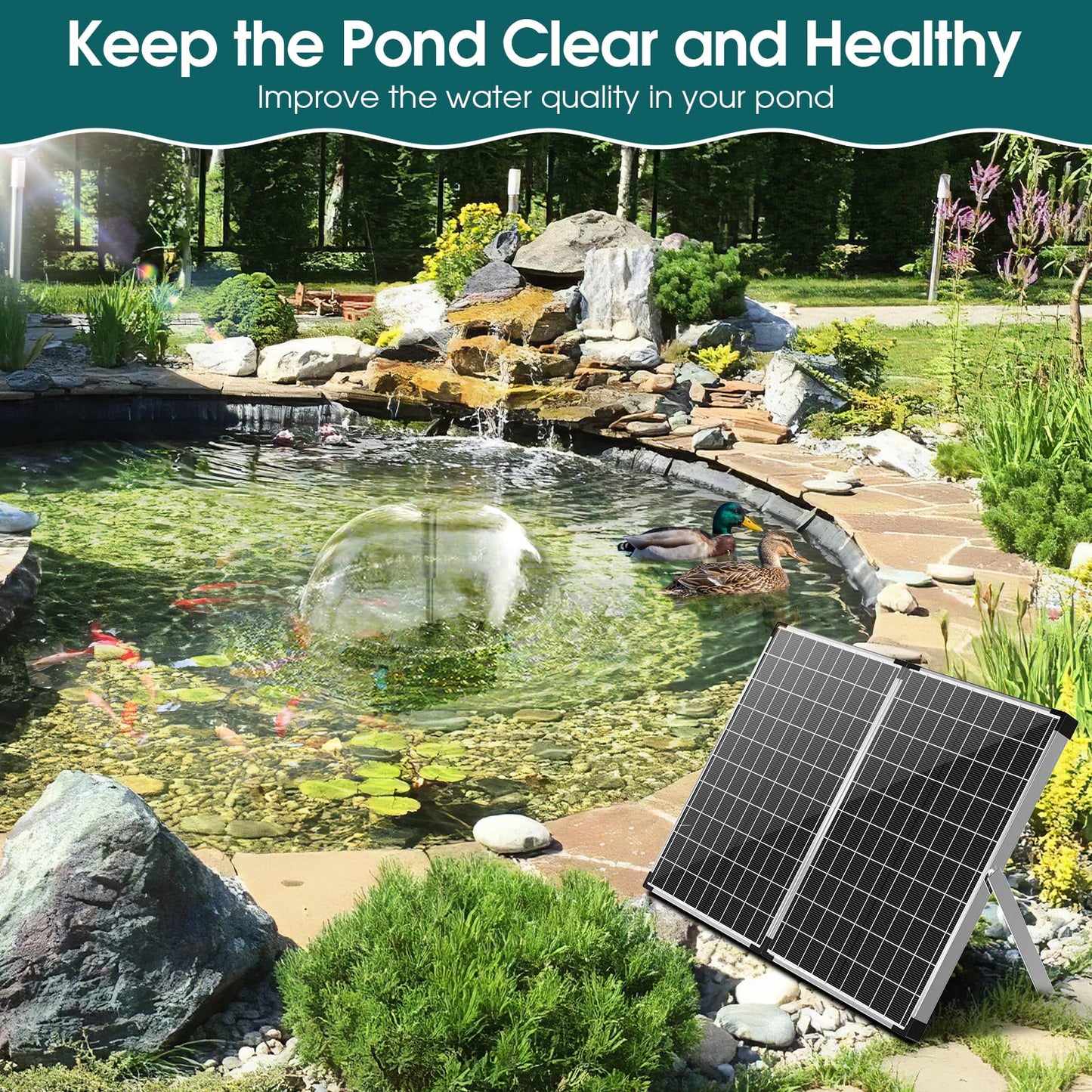 Antfraer 55W Solar Pond Filter, Solar Fountain Pump with Pond Filter Kit Adjustable Flow, Pond Filter Box with Filter Medias for Outdoor Ponds Fish Tank Pool Waterfall Koi Pond Water Features