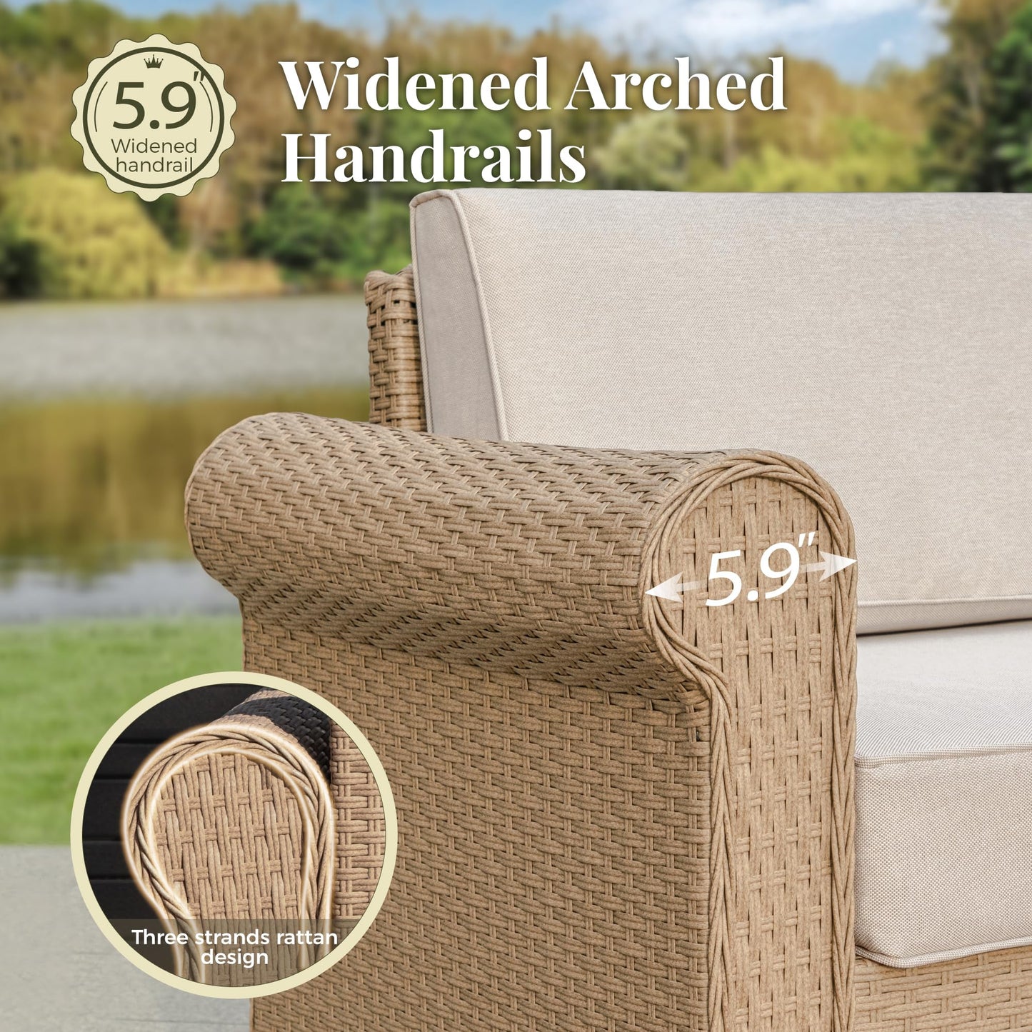 MIXPATIO Patio Furniture Set, 6 Piece Outdoor Rattan Wicker Sectional Conversation Set with 5.5" Thick Waterproof Cushions and Coffee Table for Deck Backyard
