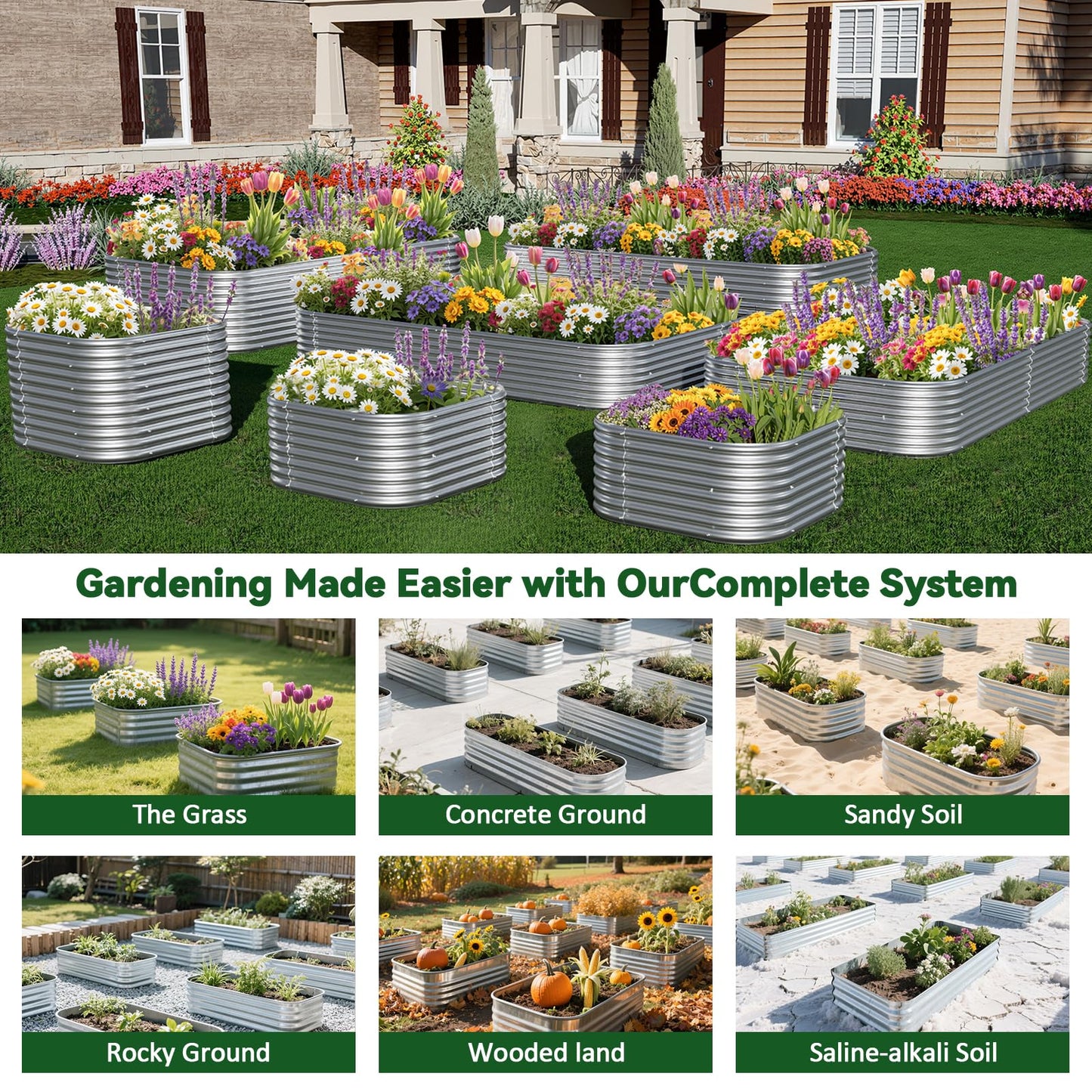 CATMANOR 2 Pack Tall 8x3FT Corrugated Galvanized Steel Raised Garden Bed Outdoor, Metal Above Ground Garden Bed for Vegetables and Flowers, Raised Beds for Gardening-8x3x1.5FT