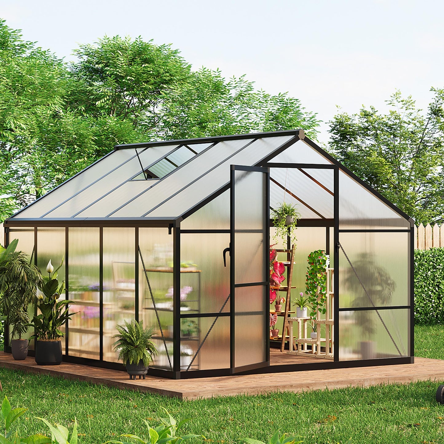 8x10 FT Greenhouse, Greenhouses for Outside, Polycarbonate Greenhouse with Aluminum Frame, Lockable Door and Ajustable Roof Vent for Backyard, Green Houses for Outside Garden Backyard, Patio