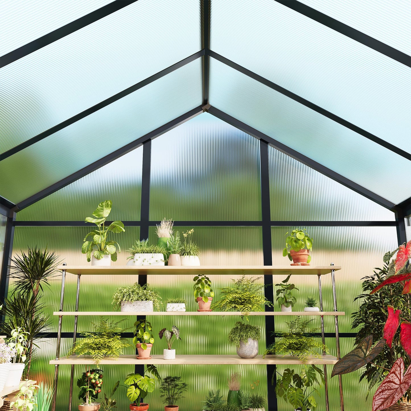 6x8 FT Greenhouse, Polycarbonate Walk-in Greenhouse for Outdoors with Roof Vent & Lockable Smooth-Gliding Sliding Door, Heavy-Duty Aluminum Green House for Garden, Backyard, Patio, Lawn, Dark Grey
