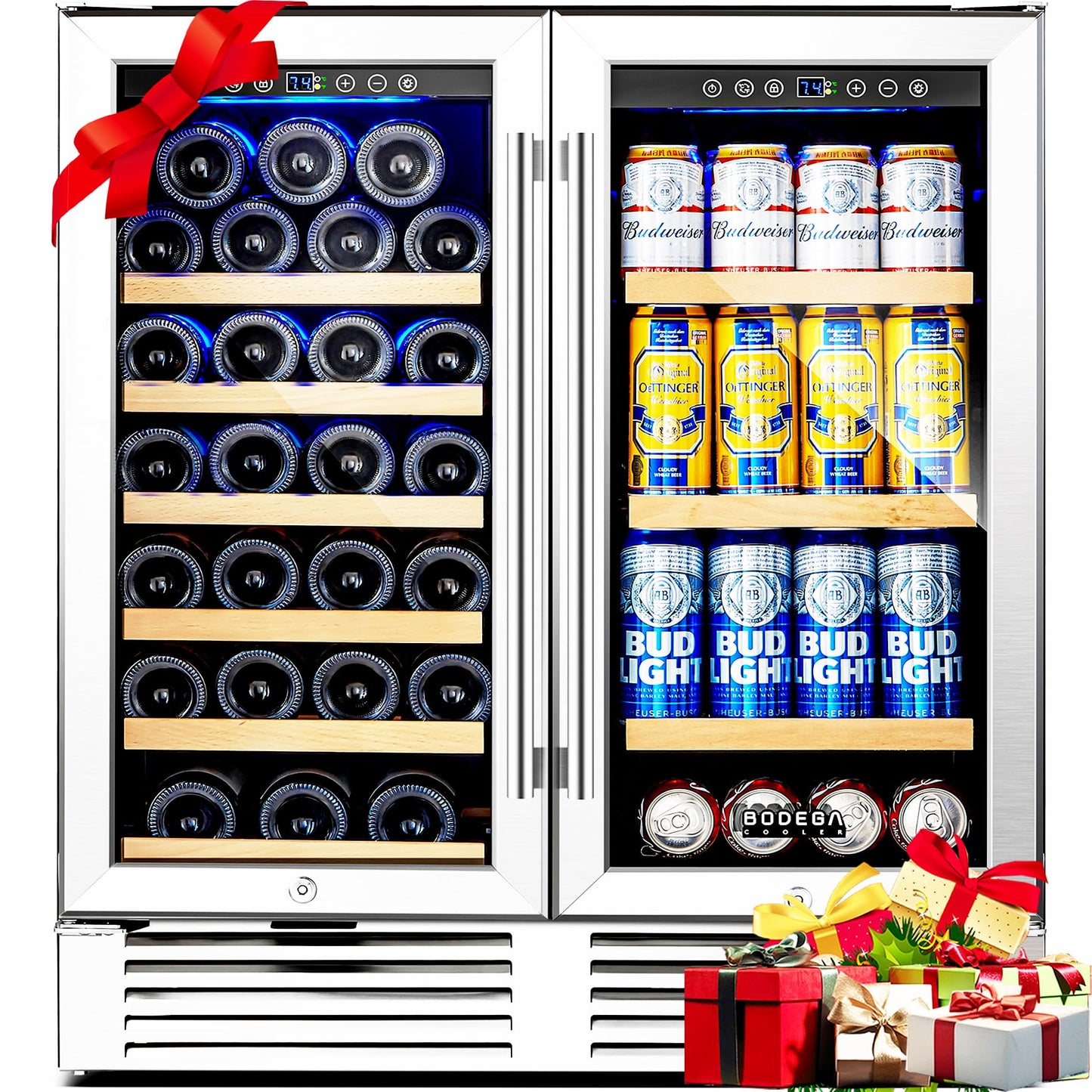 BODEGA 30" Back Bar Cooler with 2 Glass Doors, Commercial Wine & Beverage Refrigerator, Holds 31 Bottles & 92 Cans Dual Zone Drink Fridge, for Beer,Soda Drinks,Wine