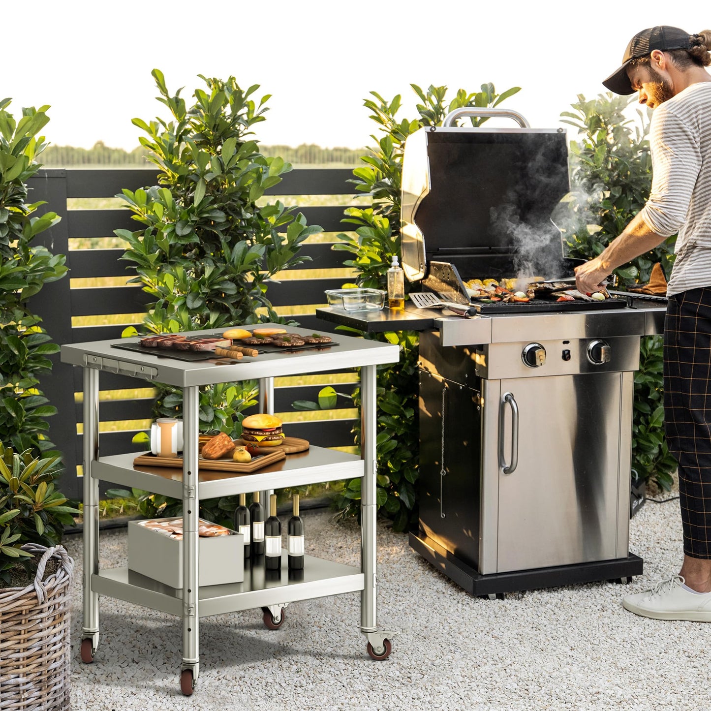 YITAHOME NSF Stainless Steel Table, 30" X 24" Work Table with Wheels, 3 Shelves Metal Table Prep Table for Home Kitchen Restaurant Garage Warehouse Outdoor