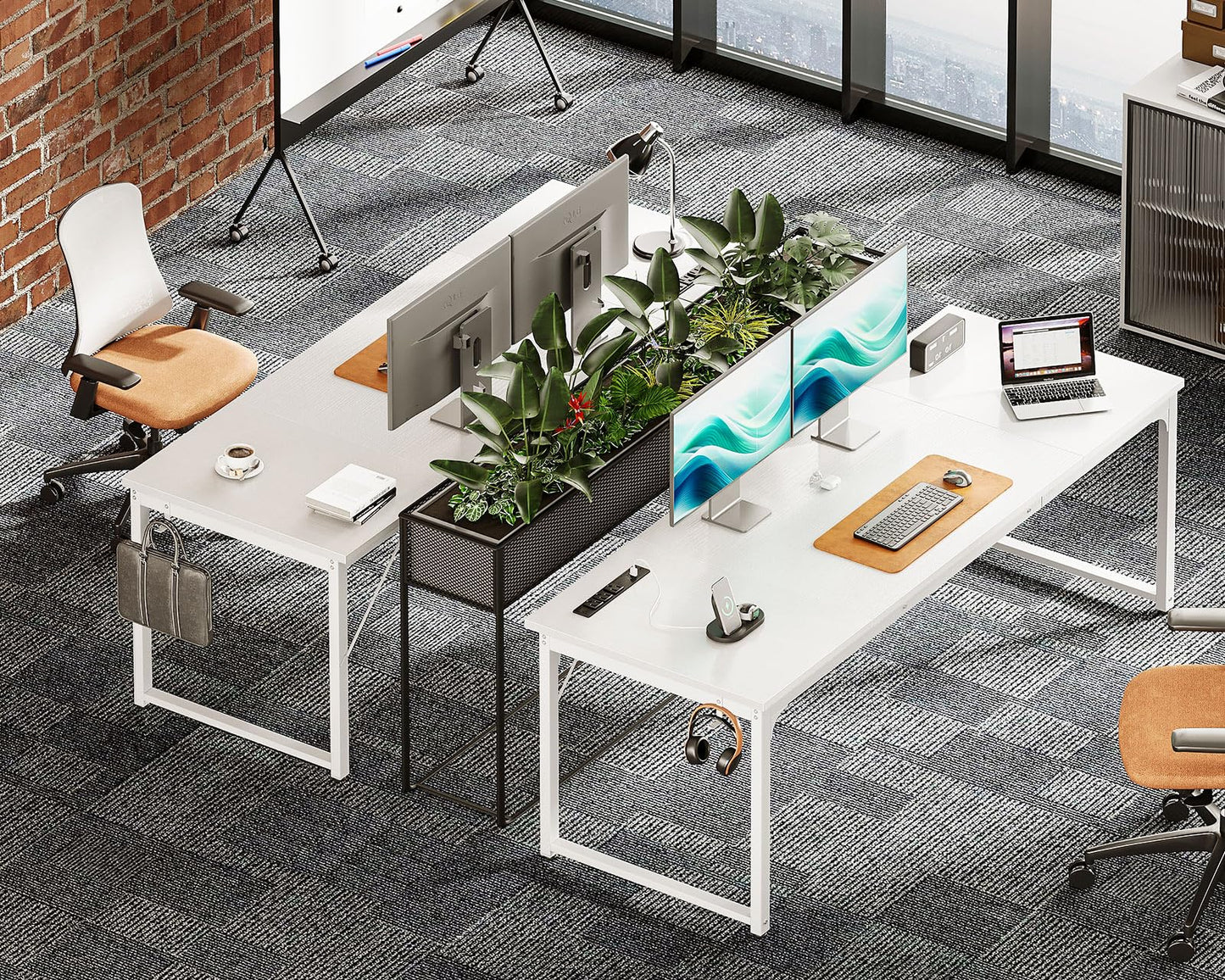 Coleshome 71 Inch Computer Desk with USB Ports, Large Office Desk, Long Study Student Writing Desk, White