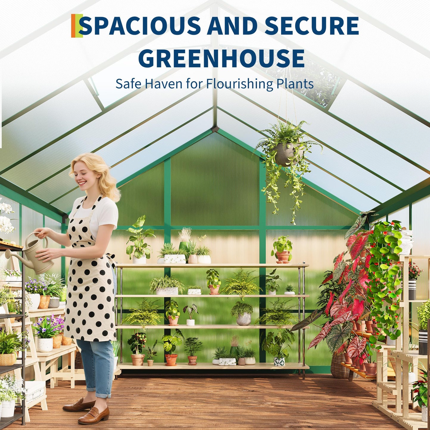 6X6 FT Greenhouse for Outdoors, Large Walk-in Polycarbonate Greenhouse Kit, Aluminum Frame, Lockable Door, Roof Vent, Ground Spikes, for Garden, Patio, Backyard, Outdoor Plant Growth