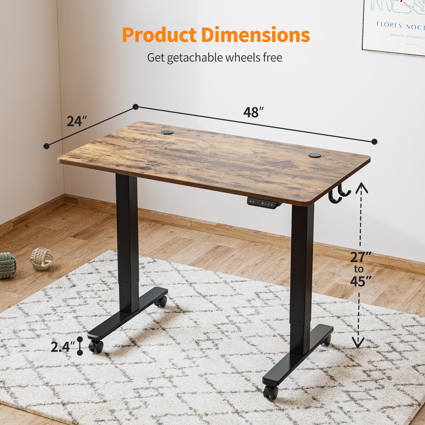 BANTI 48'' Electric Height Adjustable Standing Desk,Sit Stand up Desk,Ergonomic Sit-Stand Desk for Home Office,Rustic Brown Top