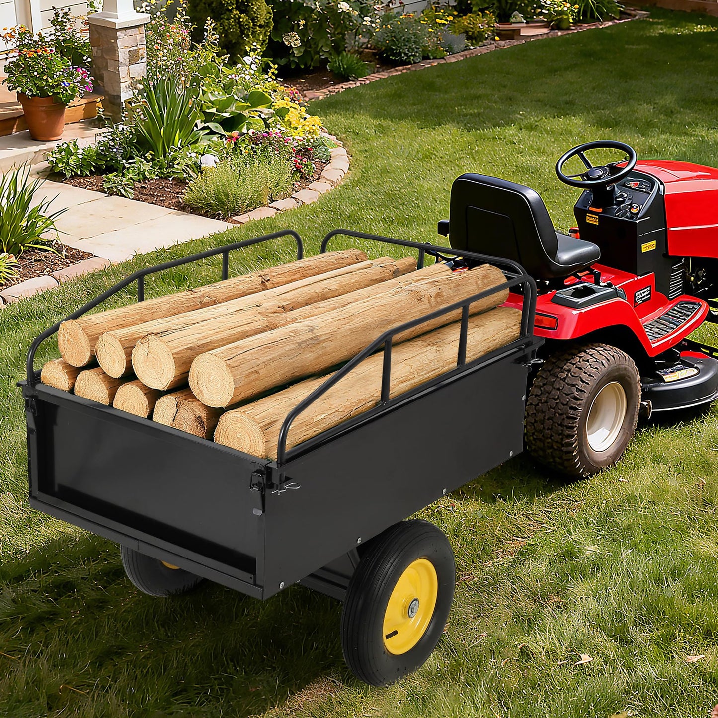 750lbs ATV/UTV Dump Trailer 15 Cubic Feet Capacity, Reinforced Side Panels,Heavy-Duty Off-Road Trailer with Dumping Function for Gardening and Farm