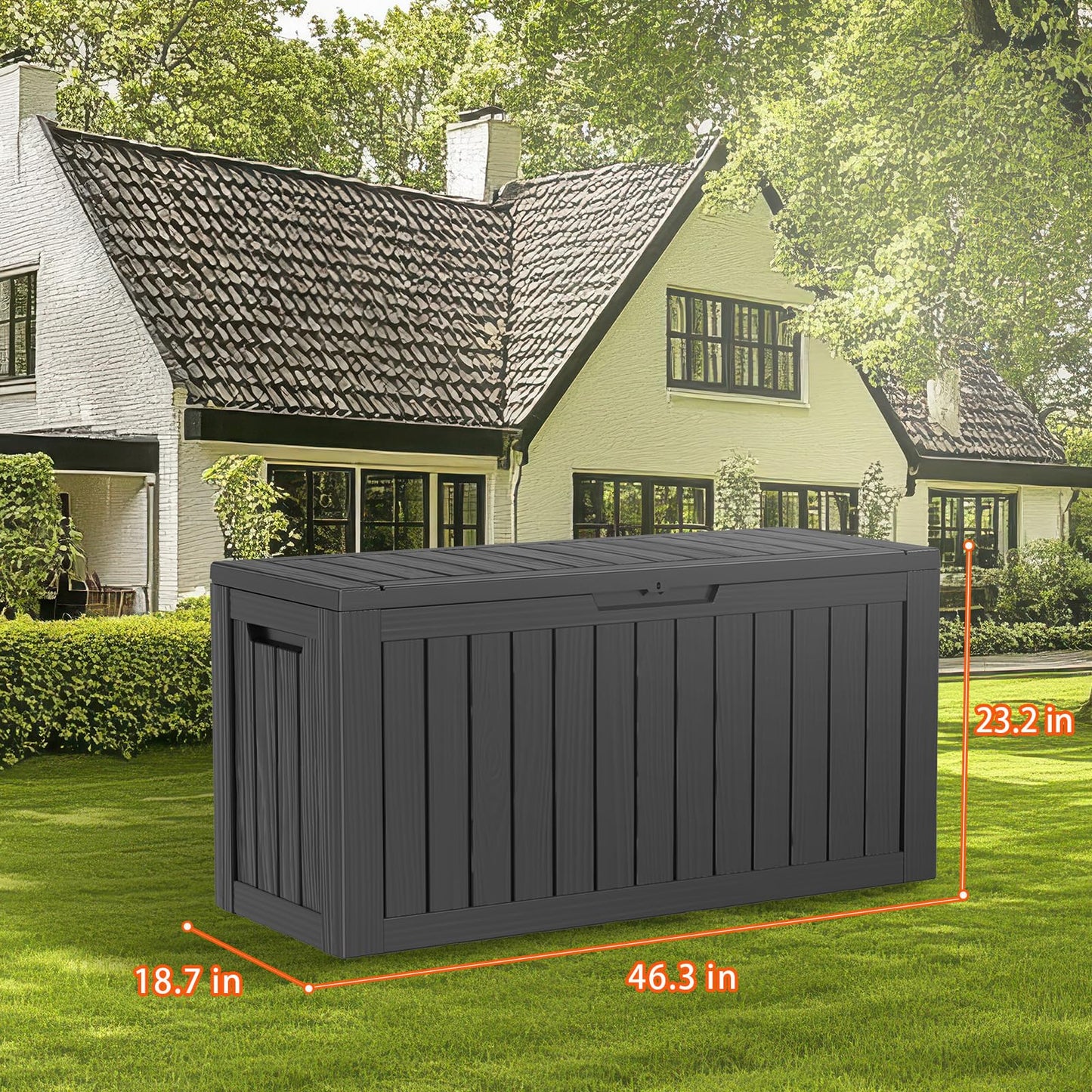PatioZen 90 Gallon Resin Deck Box, Lockable Patio Outdoor Storage Box for Furniture, Garden Tools and Tools Storage, Waterproof Outside Storage Box - Black
