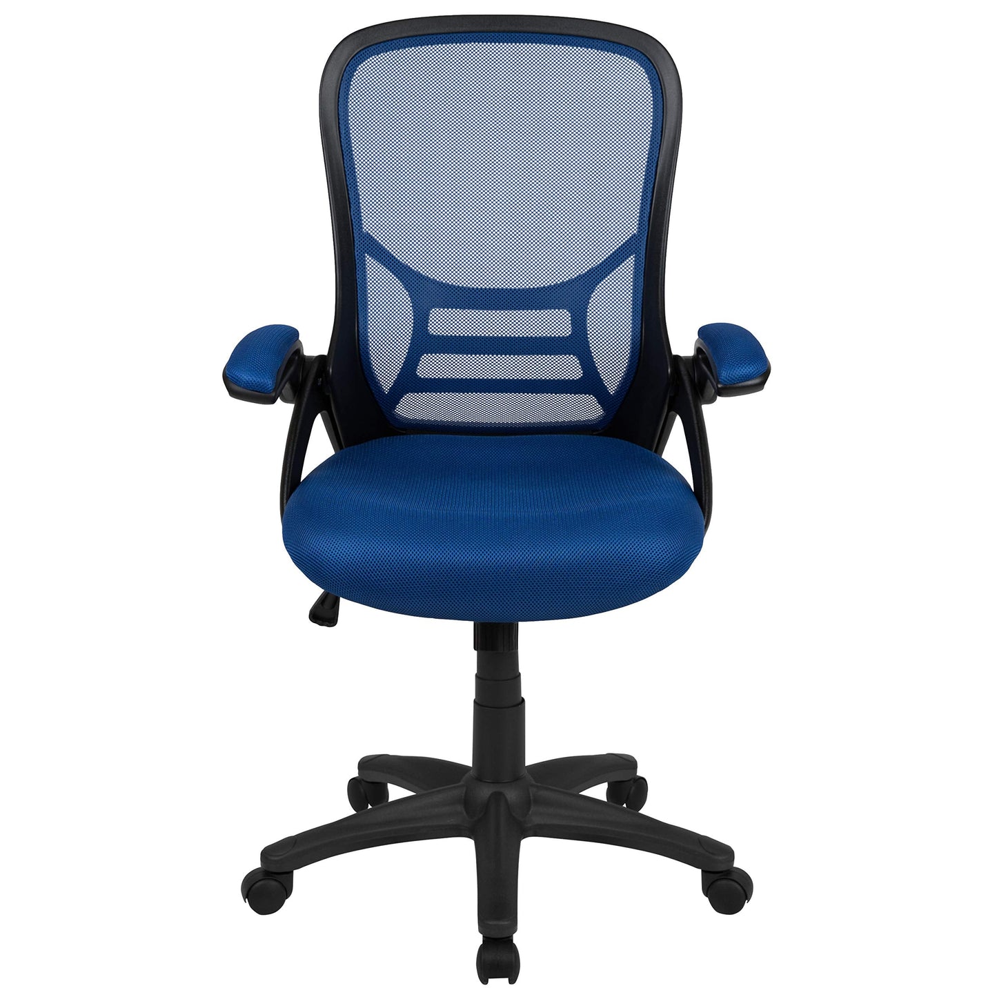 Flash Furniture Porter High-Back Swivel Office Chair with Adjustable Lumbar Support and Seat Height, Ergonomic Mesh Desk Chair with Flip-Up Armrests, Blue/Black