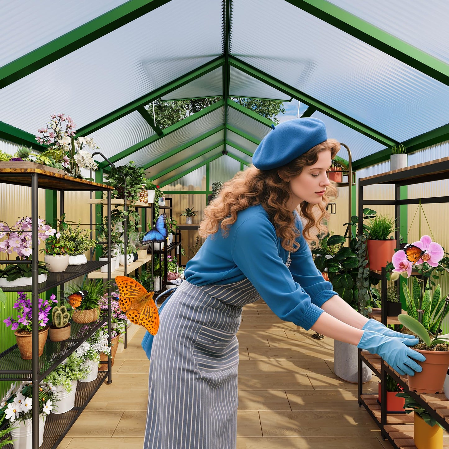 6 X 10 Greenhouse, Greenhouses for Outside, Polycarbonate Greenhouse with Aluminum Frame, Lockable Door and Ajustable Roof Vent for Backyard, Green Houses for Outside Garden Backyard, Patio