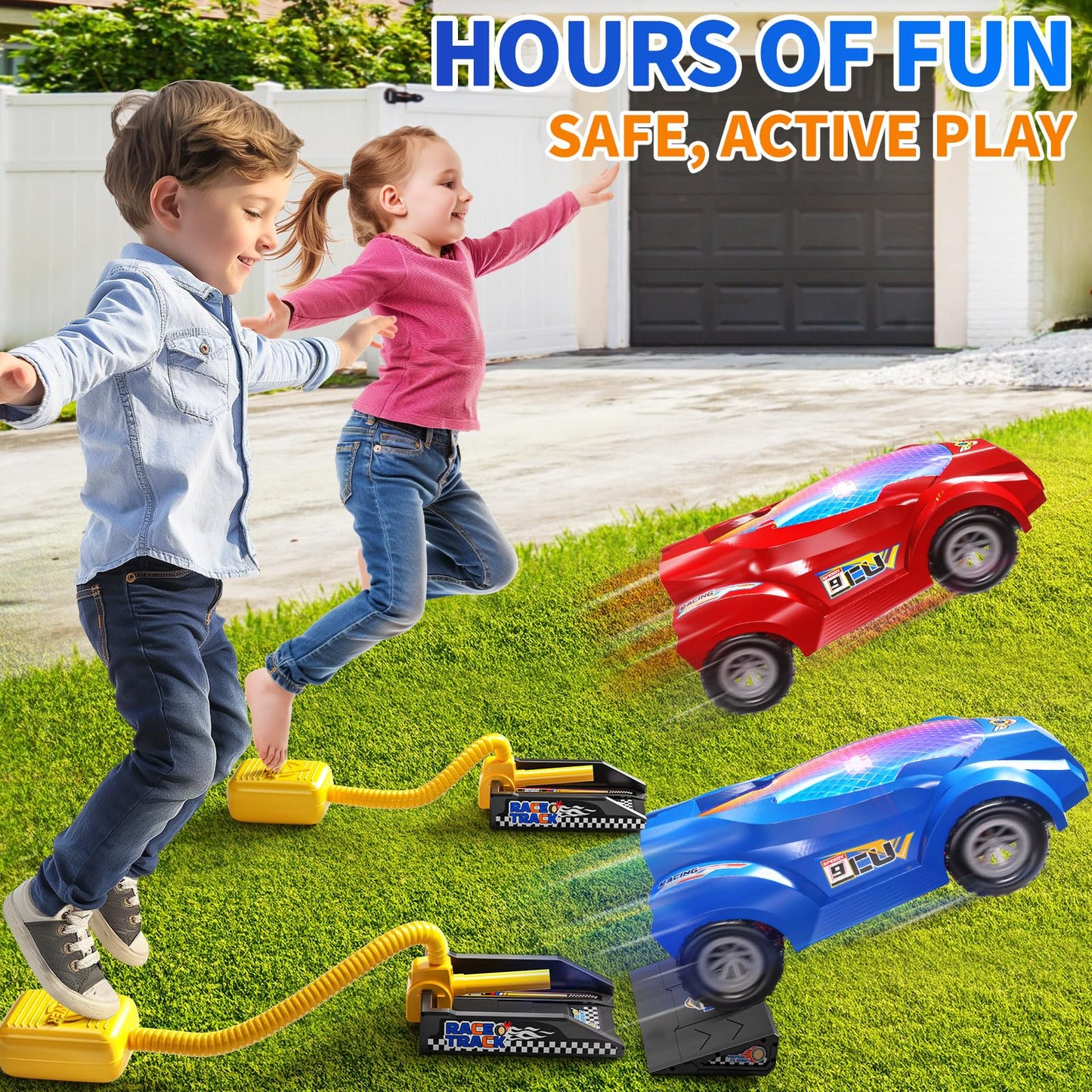 NIPLOOOW Rocket Toy Car Launcher, 2 Race Car and 6 Foam Rockets, Outdoor Outside Backyard Toys for Boys & Girls, Birthday Gift Toys for Kids Boys Girls Age 3 4 5 6 7 8 Years Old