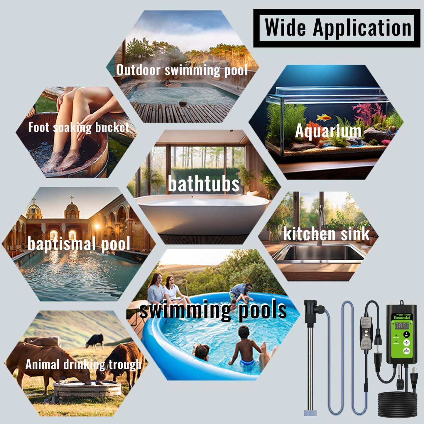 LINGLONGTEMP 1000W Titanium Submersible Hot Tub & Pool Portable Electric Immersion Water Heater with Temp Control & GFCI for Bathtubs, Buckets, Baptism Pool, Inflatable Pool, Baptistry & Sap tub