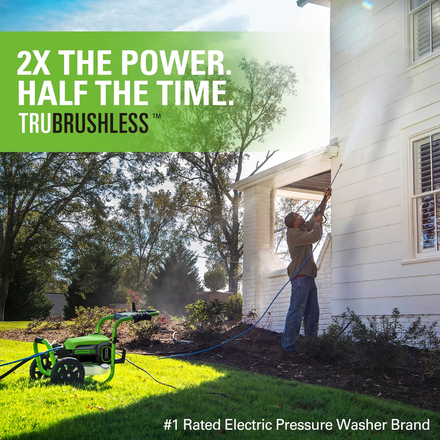 Greenworks Pro Brushless 3000 PSI (CSA Certified) 2.0 GPM Max / 1.1 GPM Electric Pressure Washer (Rugged Steel Frame, 25 FT Hose, 35 FT GFCI Power Cord)