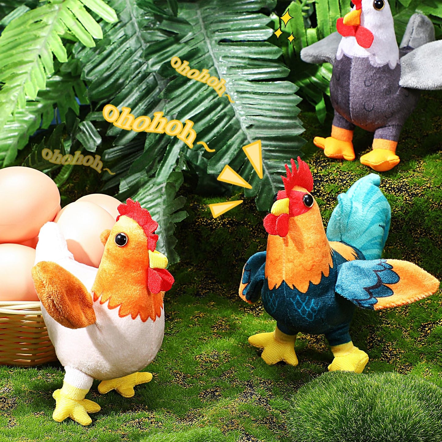 Kasyat 6 Pieces Mini Plush Furry Farm Animal Toys Soft Horse Pig Cattle Rabbit Dog Sheep Doll Stuffed Plush Farm Animals for Birthday Party Decoration(Chicken and Rooster)