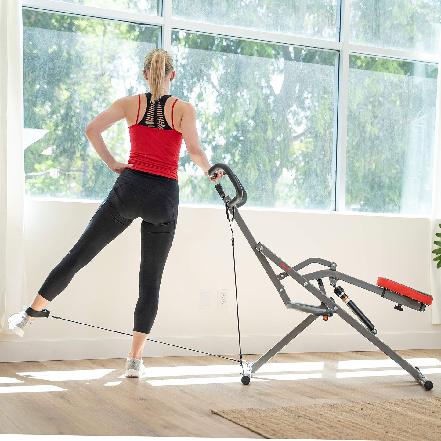 Sunny Health & Fitness Row-N-Ride PRO Squat Machine for Home, Foldable 300 LB Capacity Rower with 12 Level Resistance Rower, Easy Setup Full Body Exercise Equipment Rowing Machine - SF-A020052