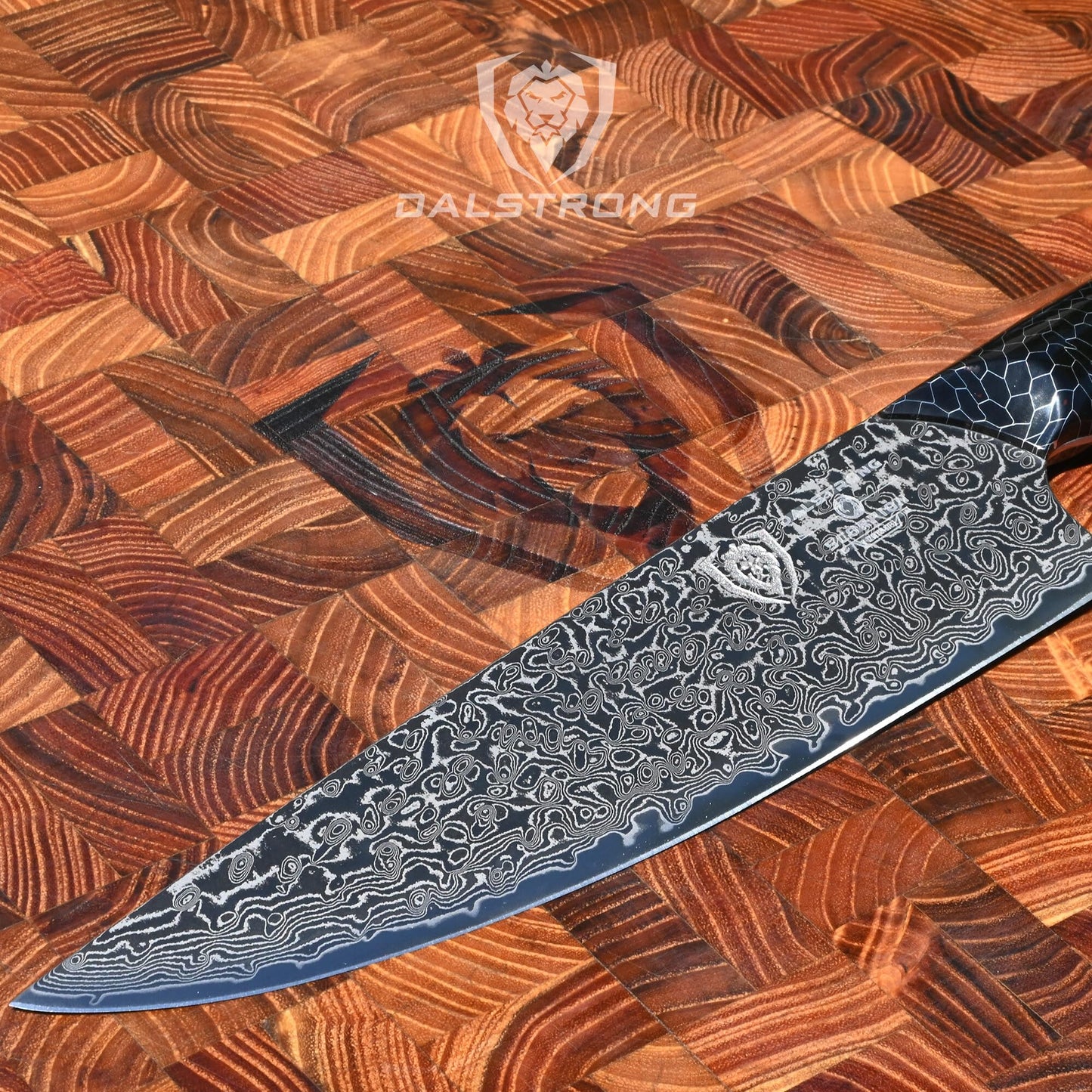 Dalstrong Chef Knife - 8 inch Blade - AUS-12V Exclusive Japanese Steel - Black Damascus Full Tang - Honeycomb Handle - Chef's Knife - Scorpion Series - Razor Sharp Kitchen - Leather Sheath