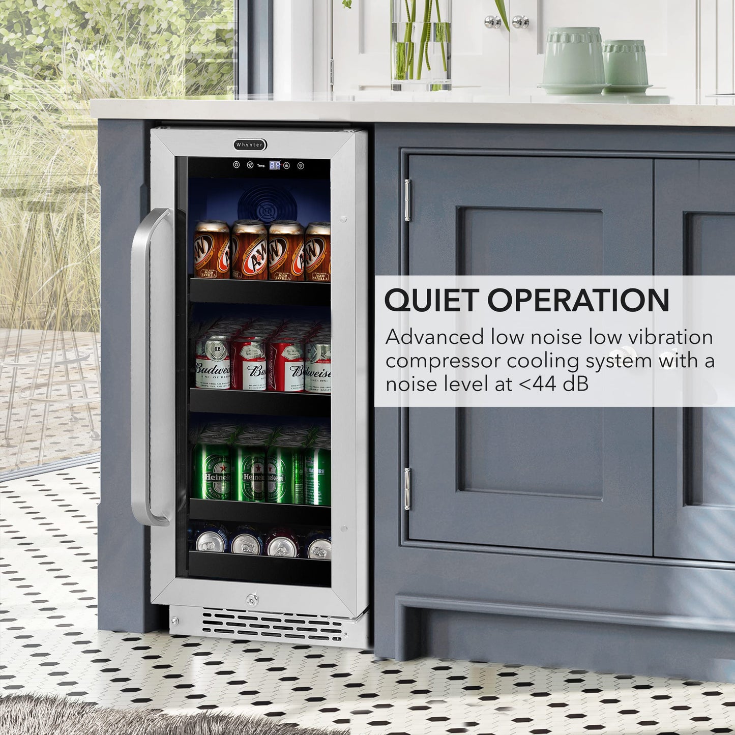Whynter BBR-838SB Built-in Under Counter 15 inch Beverage Refrigerator and Cooler Fridge with Glass, Lock, Reversible Door, Digital Control and Carbon Filter, 3.0 cu. ft, Stainless Steel, 112 Capacity