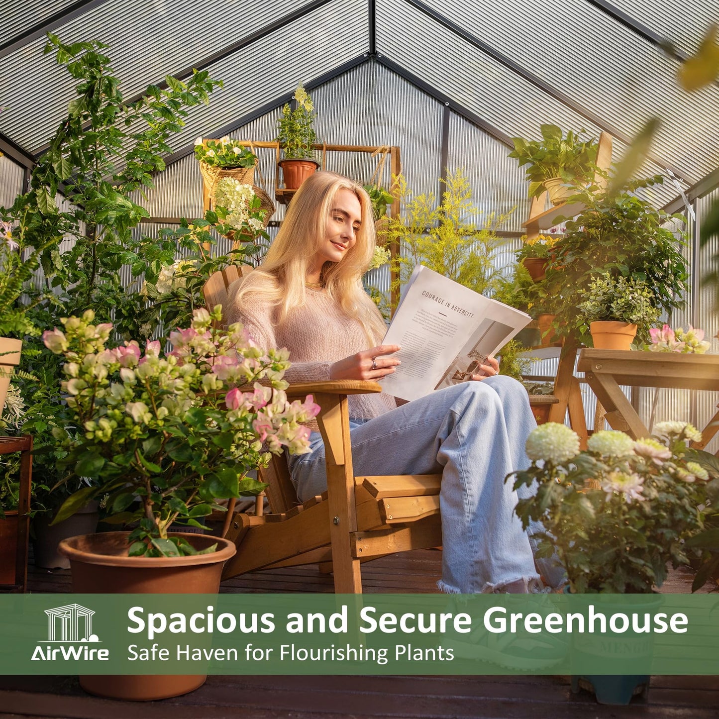 AirWire 8×12 FT Greenhouse for Outdoors, Quick Setup Polycarbonate Greenhouse with Roof Vent, Walk in Green Houses for Outside for Outdoor Garden Backyard, Black