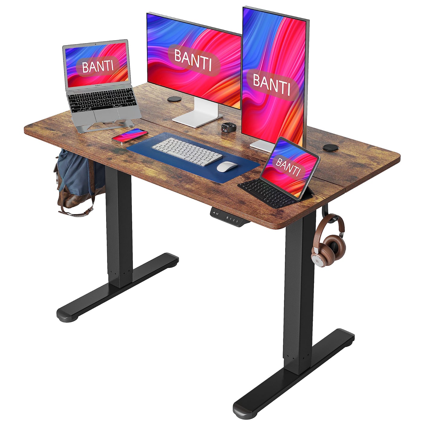 BANTI 48'' Electric Height Adjustable Standing Desk,Sit Stand up Desk,Ergonomic Sit-Stand Desk for Home Office,Rustic Brown Top