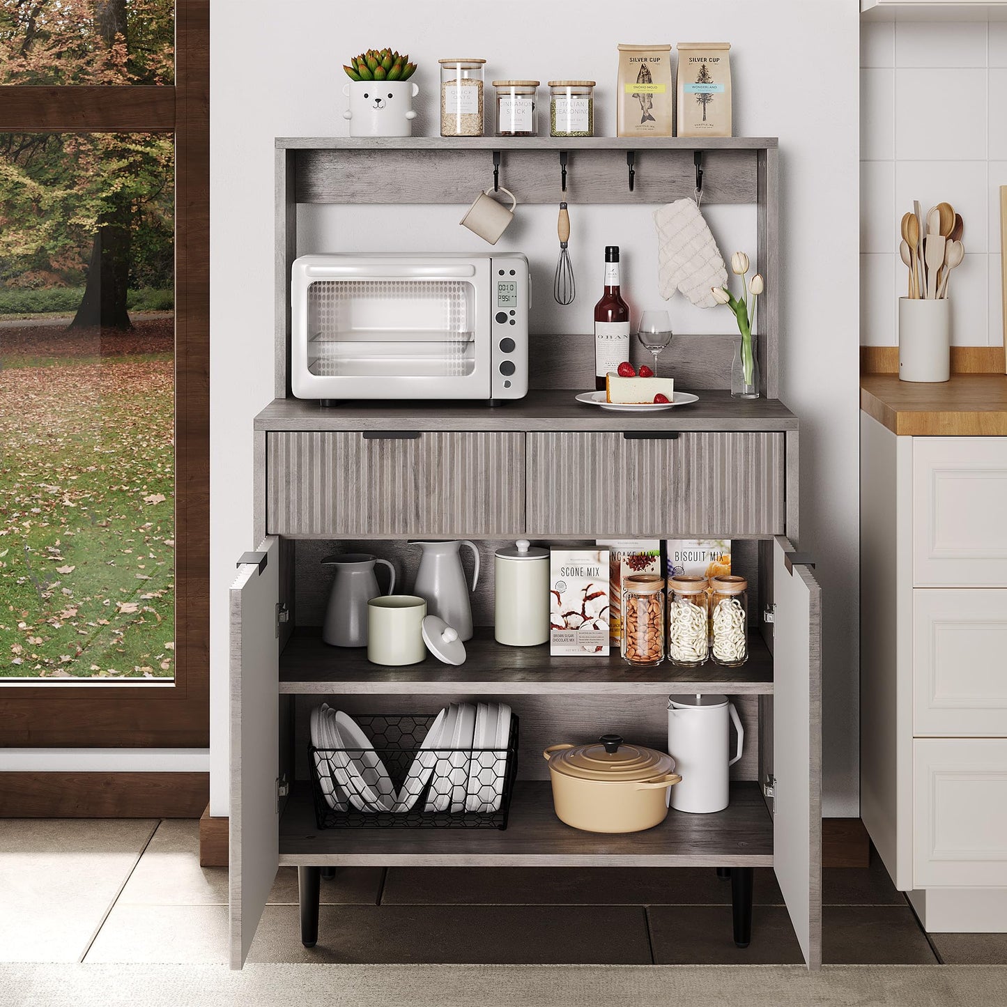 IDEALHOUSE 2-Door Sideboard Buffet Cabinet with 2 Drawers, Wood Storage Cabinet for Dining Room, Kitchen, and Living Room, Coffee Bar Console Table