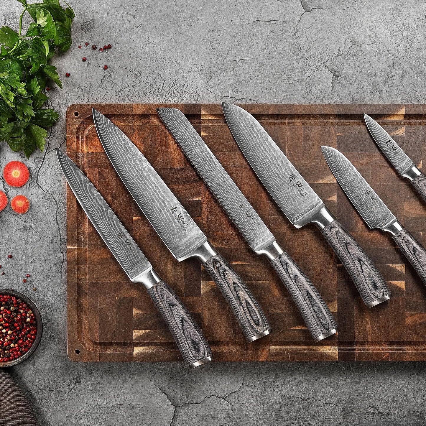 Wakoli EDIS 6-Piece Damascus Kitchen Knife Set – Professional Chef Knives Set with VG10 Core Blades, 67-Layer Damascus Steel & Ergonomic Pakkawood Handles – Premium Kitchen Knives in Elegant Gift Box