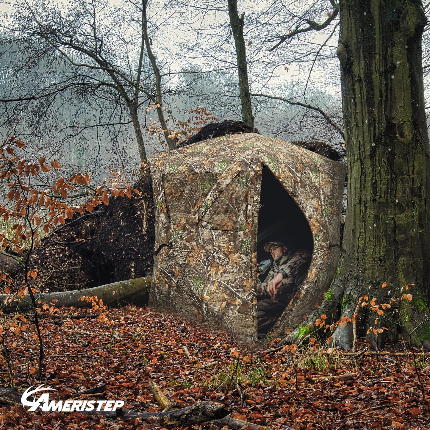 Ameristep Care Taker Portable Pop Up 2 Person Ground Hunting Concealment Blind with Mesh Window and Premium ShadowGuard, RealTree Edge