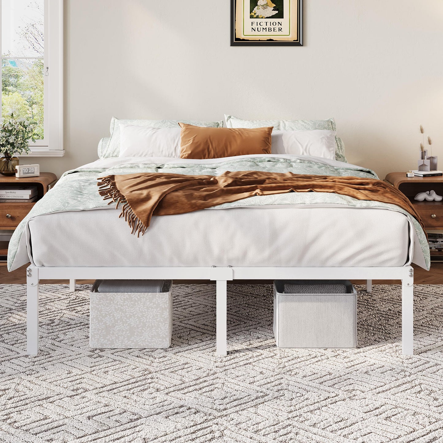 Allewie Full Size Bed Frame, 12 Inch Metal Platform Beds with Storage Space, No Box Spring Required and Easy Assembly, White