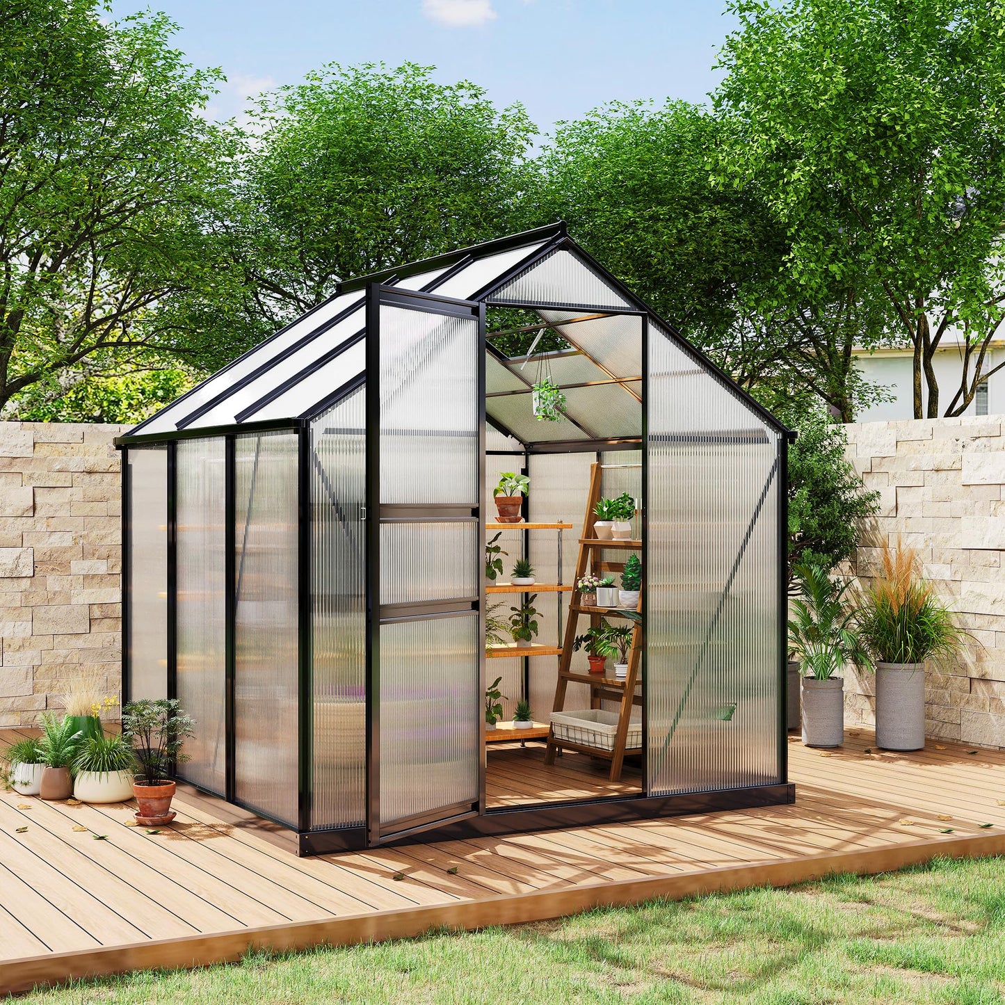 Greenhouses for Outdoors, Polycarbonate Greenhouse with Quick Setup Structure & Roof Vent, Heavy Duty Frame Walk-in Green Houses for Outside Garden Backyard
